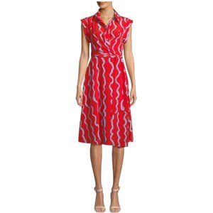NWT Diane Von Furstenberg Red 100% Silk Wrap Midi Dress Size 10